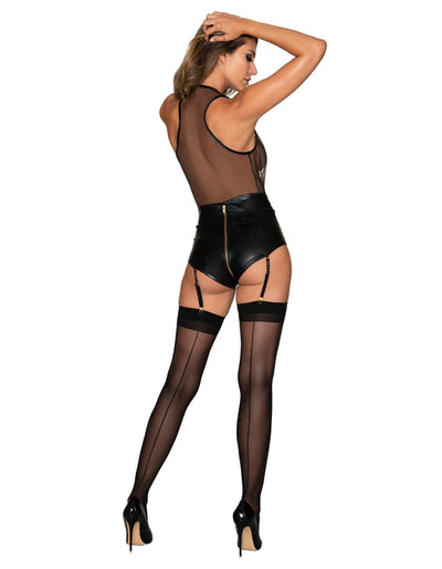 Zips & Leather Garter Teddy